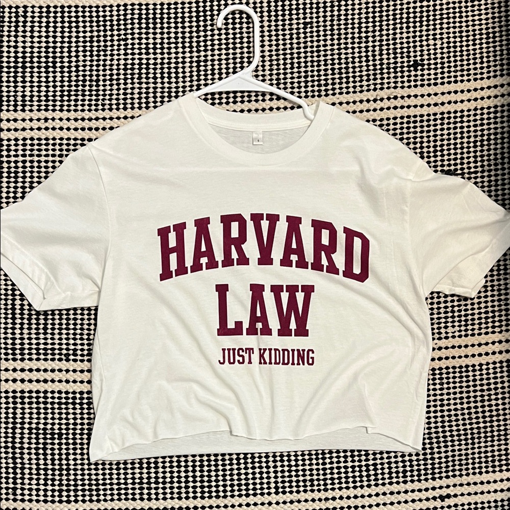 Source Unknown White and Red Graphic Crop Top
